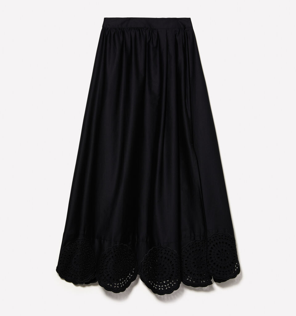 Midi skirt with lace - women's midi skirts - Black | Sisley image number 6